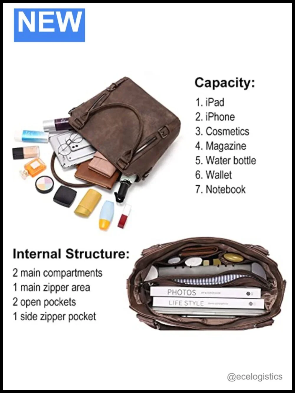 Large Hobo Bag with Multiple Pockets, Vegan Leather Shoulder Bag Crossbody